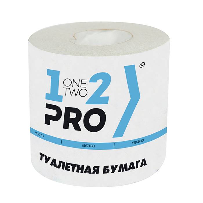 Туалетная бумага 1-2-PRO, 1-слойная, рулон 45 м, вторичное сырье, белая