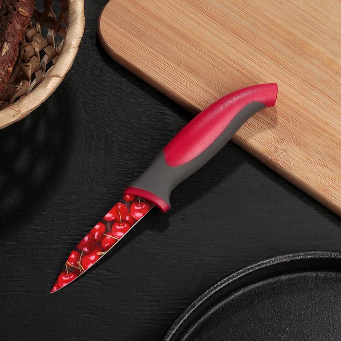 Нож кухонный с антиналипающим покрытием 8 см "Вишенки"