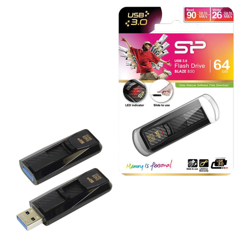 - 64 GB, SILICON POWER Blaze B50, USB 3.1, , SP64GBUF3B50V1K