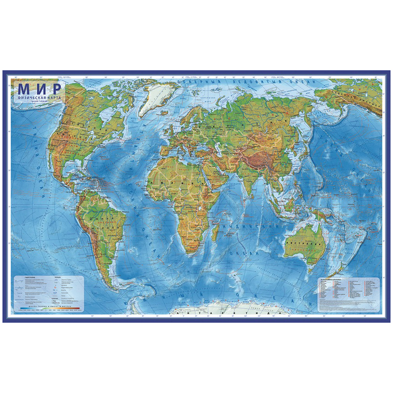 Карта "Мир" физическая Globen, 1:29млн., 1010*660мм, интерактивная, европодвес