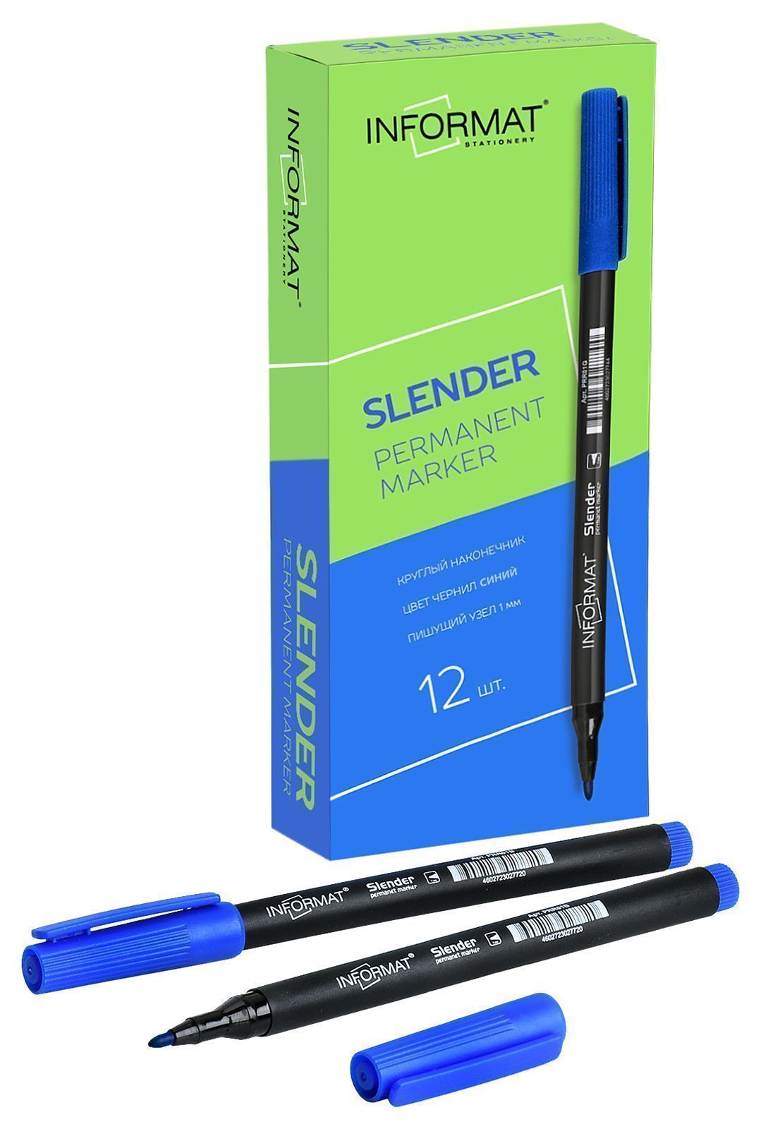 Маркер перманентный INFORMAT SLENDER 1 мм, синий, круглый