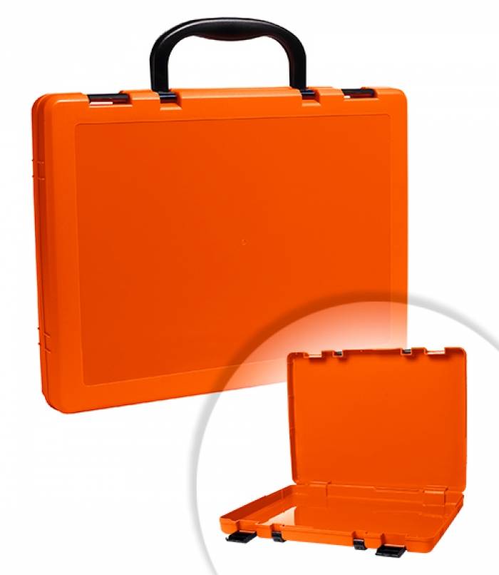 Портфель, СТАММ, 1 отделение, 75х375х280 мм, 2 замка, 2 ручки, пластик, оранжевый