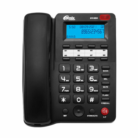 Телефон RITMIX RT-550 black, АОН, спикерфон, память 100 номеров, тональный/импульсный режим, 80001483
