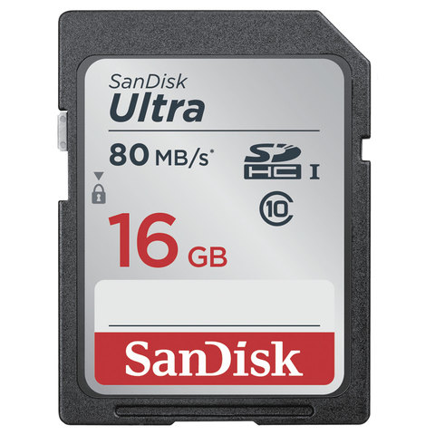   SDHC, 16 GB, SANDISK Ultra, UHS-I U1, 80 /. (class 10), DUNC-016G-GN6IN