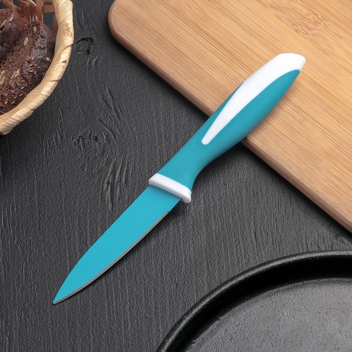 Нож кухонный с антиналипающим покрытием "Симпл" лезвие 9,5 см, цвета МИКС