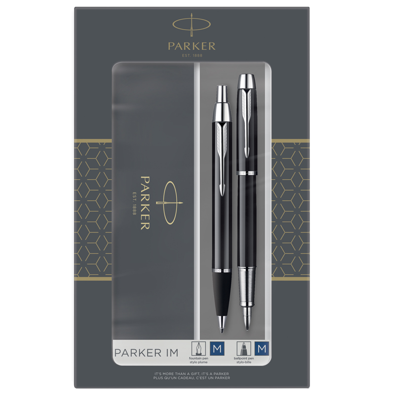Набор Parker "IM Black CT": ручка шариковая, 1,0мм и ручка перьевая, 1,0мм, подар.уп.