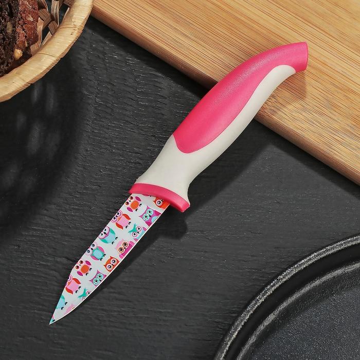 Нож кухонный с антиналипающим покрытием 8 см "Совушки"
