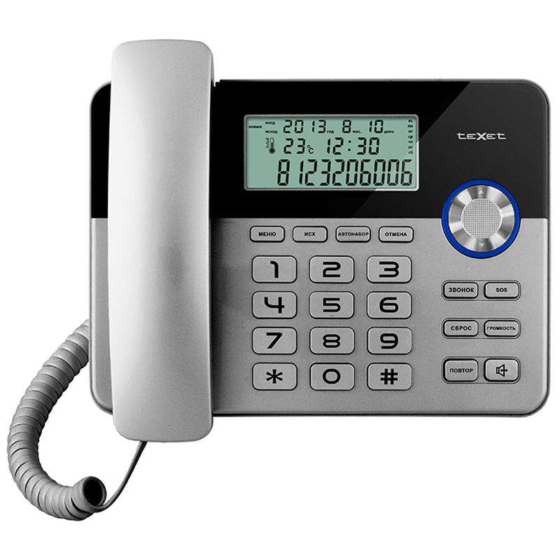 Телефон проводной Texet TX-259, ЖК дисплей, ускоренный набор, черный-серебристый