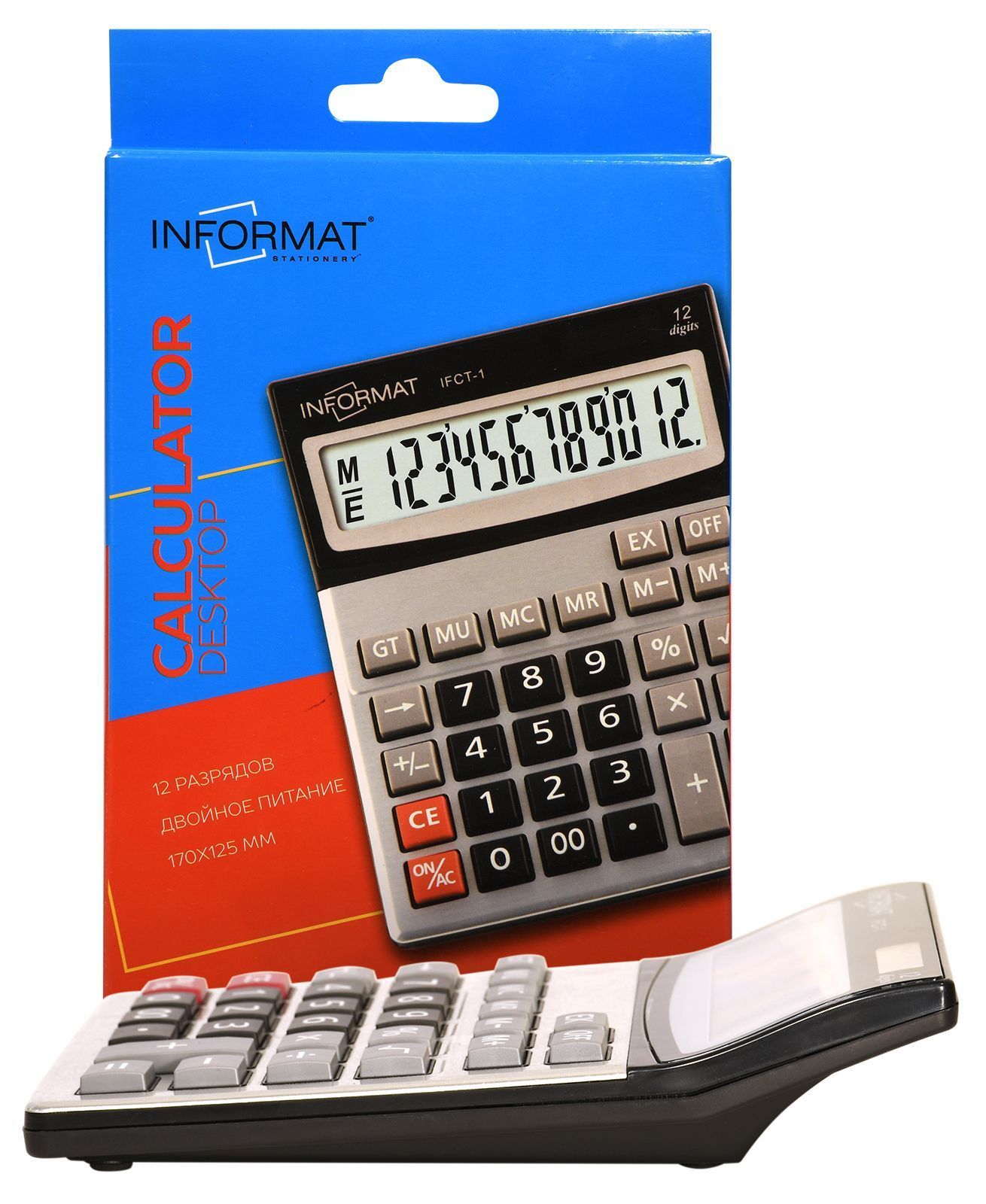 Калькулятор INFORMAT IFCT-1 12 разрядный, настольный, серебристый и черный