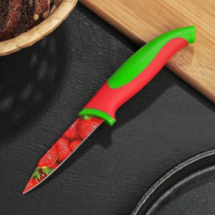 Нож кухонный с антиналипающим покрытием 8 см "Клубника"