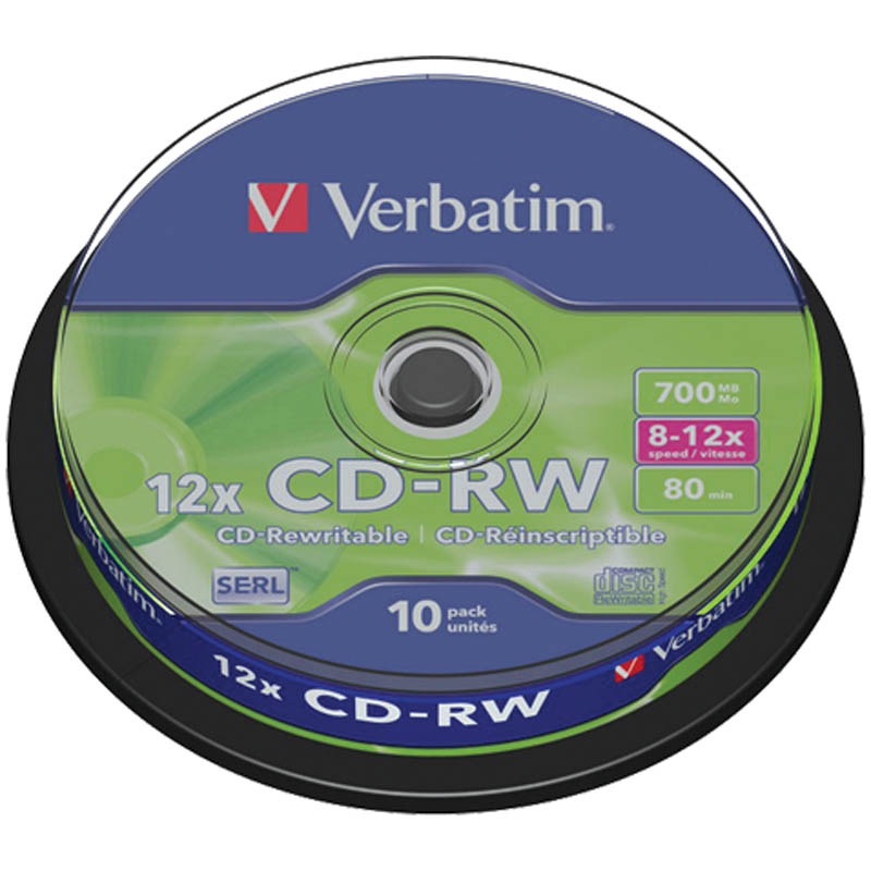  CD-RW 700Mb Verbatim 8-12x Cake Box (10)