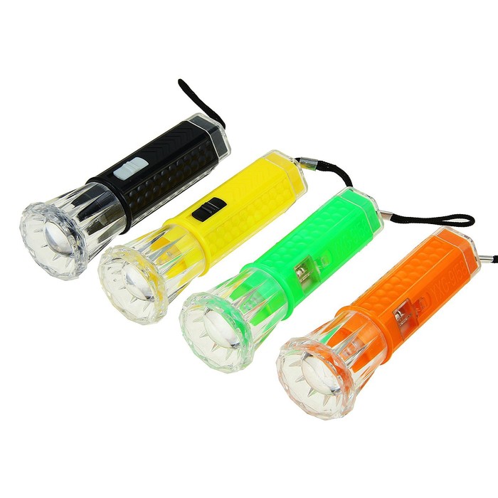 Фонарик ручной, 1 LED, рассеиватель, круглые батарейки в комплекте, микс, 10.5х3.5 см