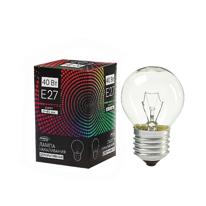 Лампа накаливания Luazon Lighthing E27, 40W, для белт лайта, прозрачная, 220 В