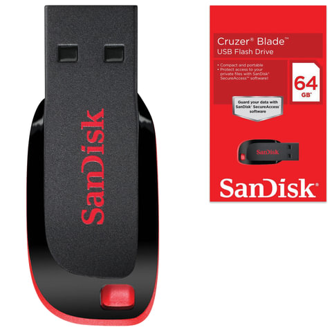 - 64 GB, SANDISK Cruzer Blade, USB 2.0, /, SDCZ50-064G-B35