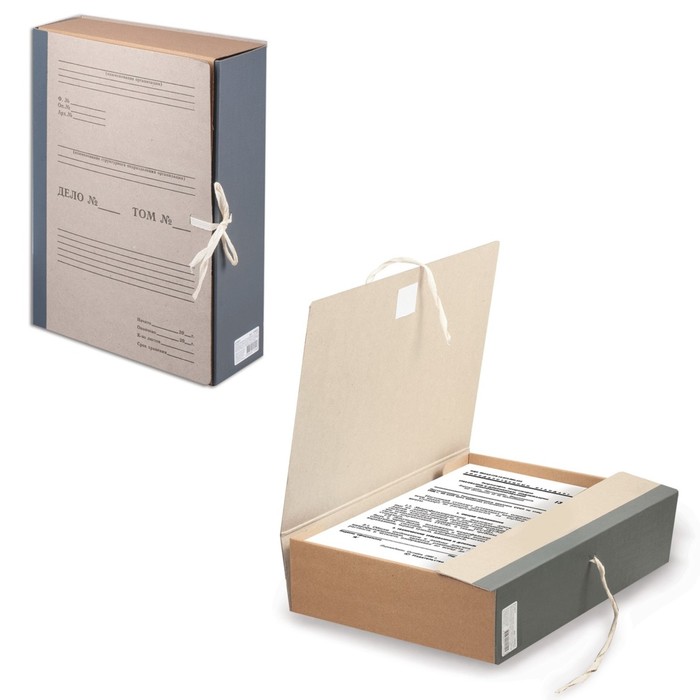 Короб архивный А4, 80 мм STAFF, переплетный картон, корешок-бумвинил, 2 х/б завязки, до 700 листов