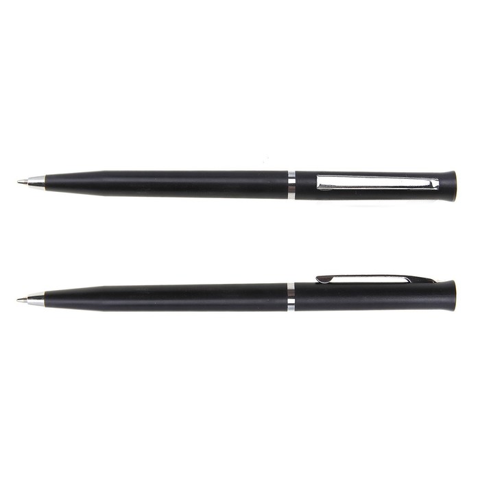 Ручка шариковая, поворотная, под логотип, корпус матовый чёрный с серебристой вставкой, стержень синий 0.5 мм