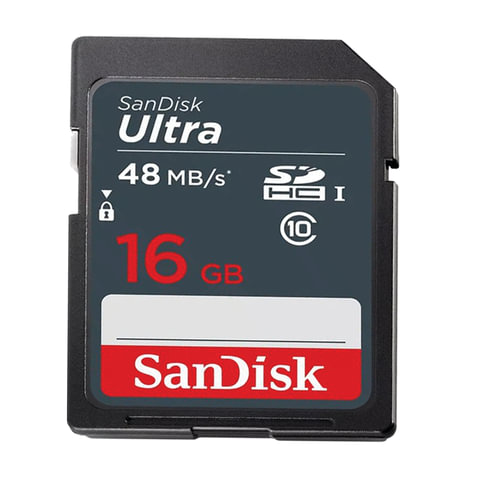   SDHC, 16 GB, SANDISK Ultra, UHS-I U1, 48 /. (class 10), DUNB-016G-GN3IN