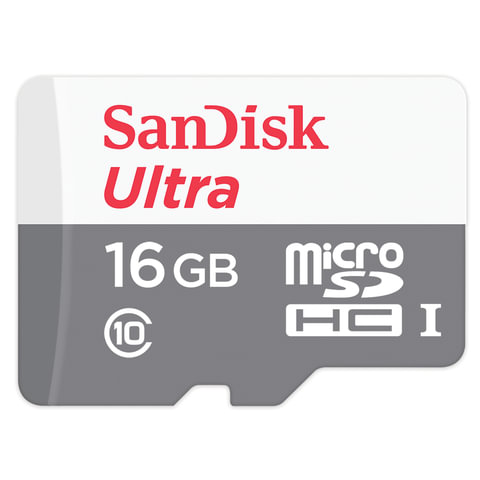   micro SDHC, 16 GB, SANDISK Ultra, UHS-I U1, 48 /. (class 10), QUNB-016G-GN3MN