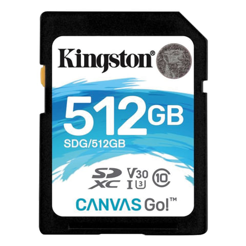   SDXC, 512 GB, KINGSTON Canvas Go, UHS-I U3, V30, 90 / (class 10), SDG/512GB