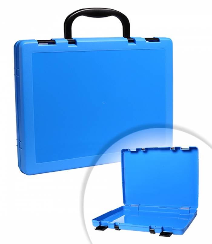 Портфель, СТАММ, 1 отделение, 75х375х280 мм, 2 замка, 2 ручки, пластик, голубой