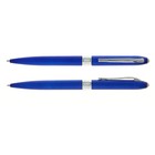 Ручка шариковая, поворотная, под логотип, корпус металлик синий с серебристой вставкой, стержень синий
