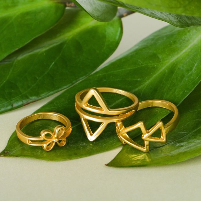 Кольцо "Ассорти" треугольники, размер 14,17,18 МИКС, цвет матовое золото
