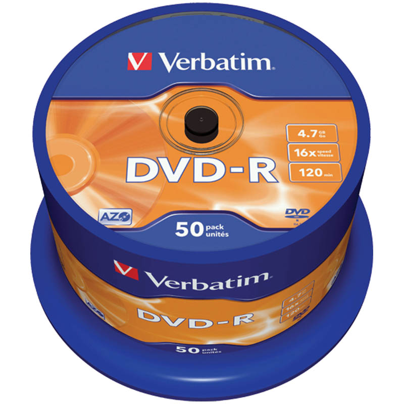 Диск DVD-R 4.7Gb Verbatim 16x Cake Box (50шт)