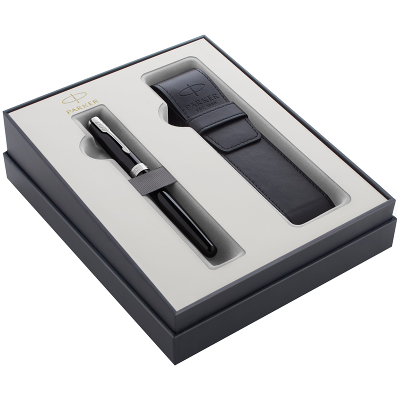 Набор Parker "Sonnet Black CT": ручка перьевая 1,0мм и чехол из экокожи, подар. уп.