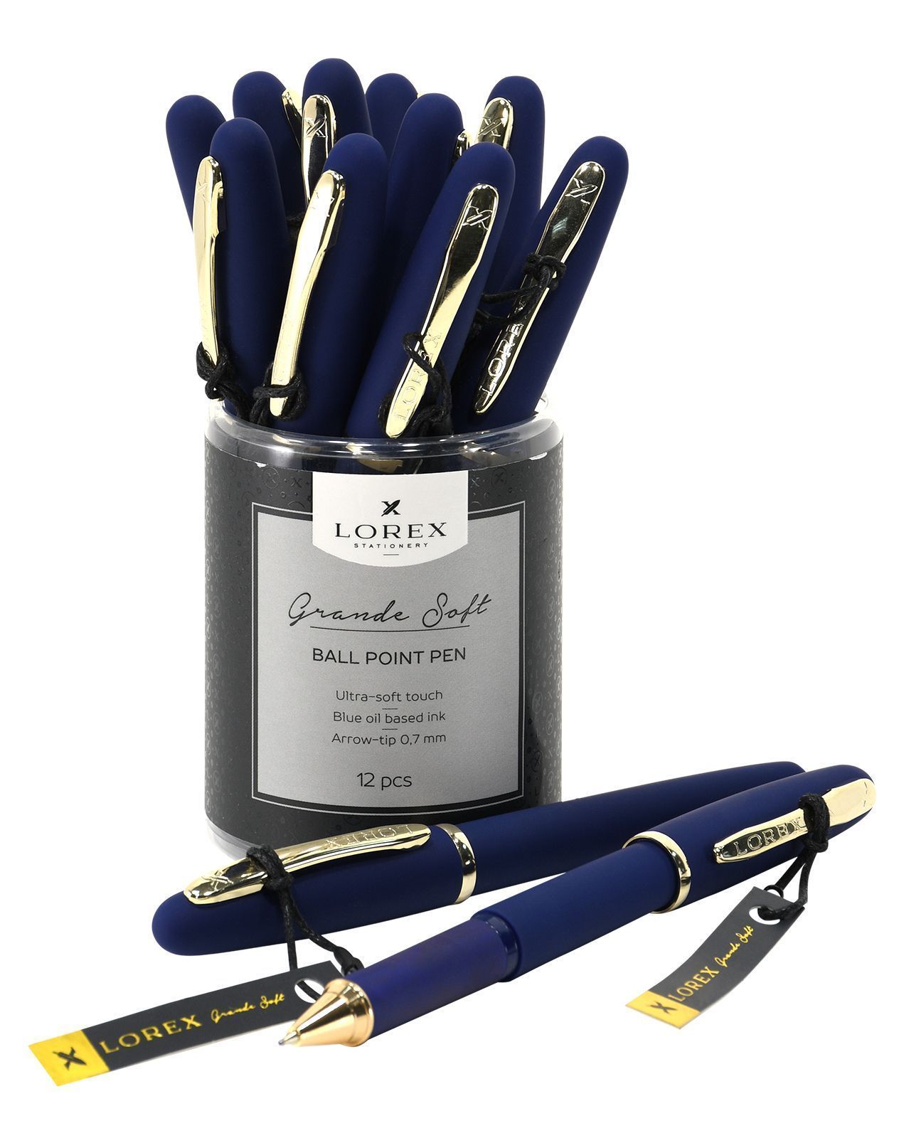 Ручка масляная LOREX темно-синий корпус, Grande Soft синяя, конусовидный наконечник, 0,7 мм