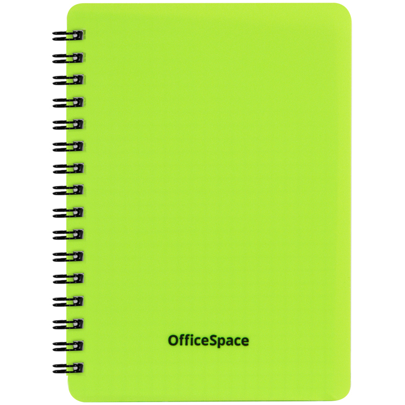 Записная книжка А6 60л., на гребне OfficeSpace "Neon", салатовая пластиковая обложка