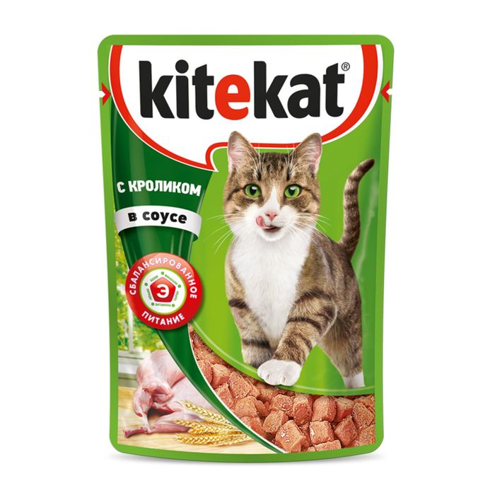 Влажный корм KiteKat для кошек, кролик в соусе, пауч, 85 г