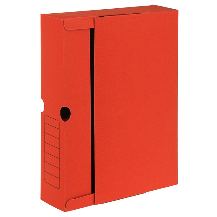 Короб архивный А4, 75мм, микрогофрокартон, картонный клапан, красный
