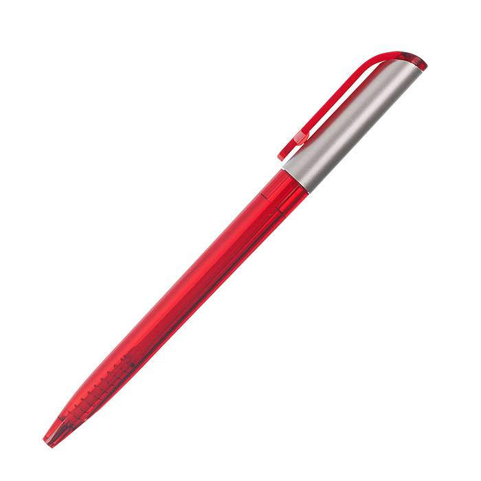 Ручка для логотипа шариковая автоматическая одноразовая INFORMAT КАРОЛИНА, 0,7 мм, синяя, красный тонированный корпус