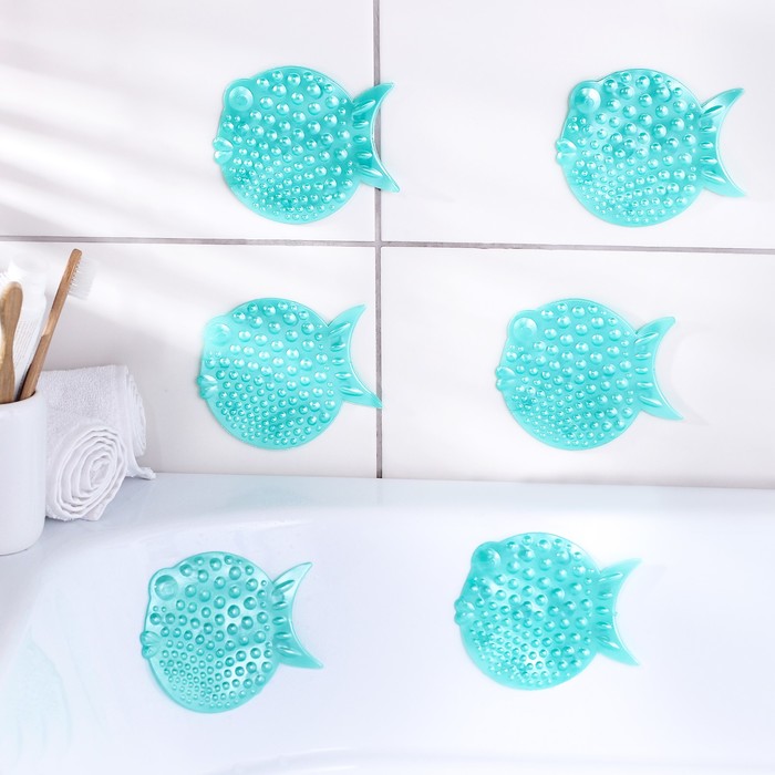 Набор мини-ковриков для ванны «Рыбка-шар», 10?11 см, 4 шт, цвет МИКС