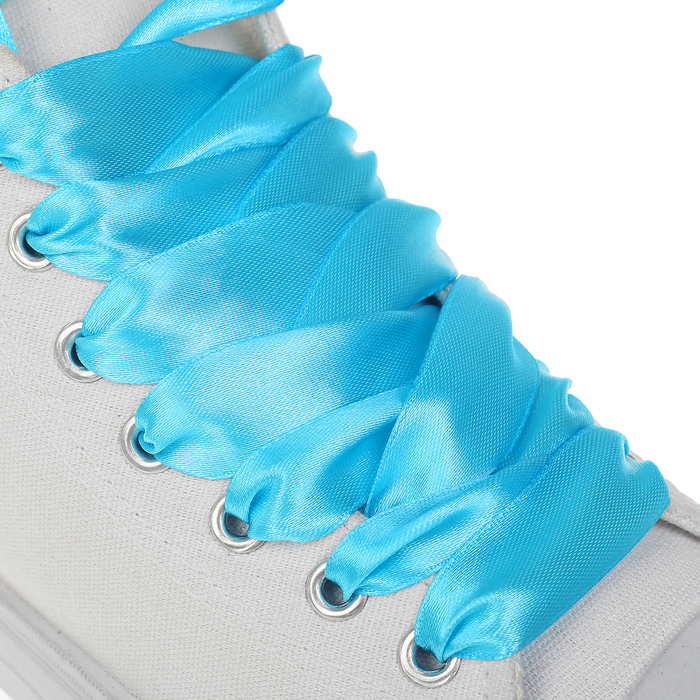 Шнурки для обуви, пара, атласные, плоские, 20 мм, 110 см, цвет голубой