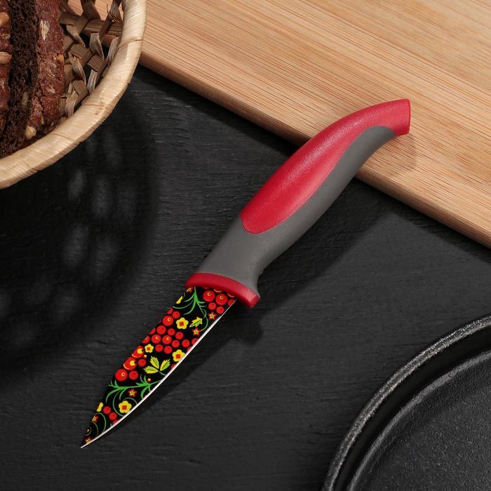 Нож кухонный с антиналипающим покрытием "Русский узор", лезвие 8 см