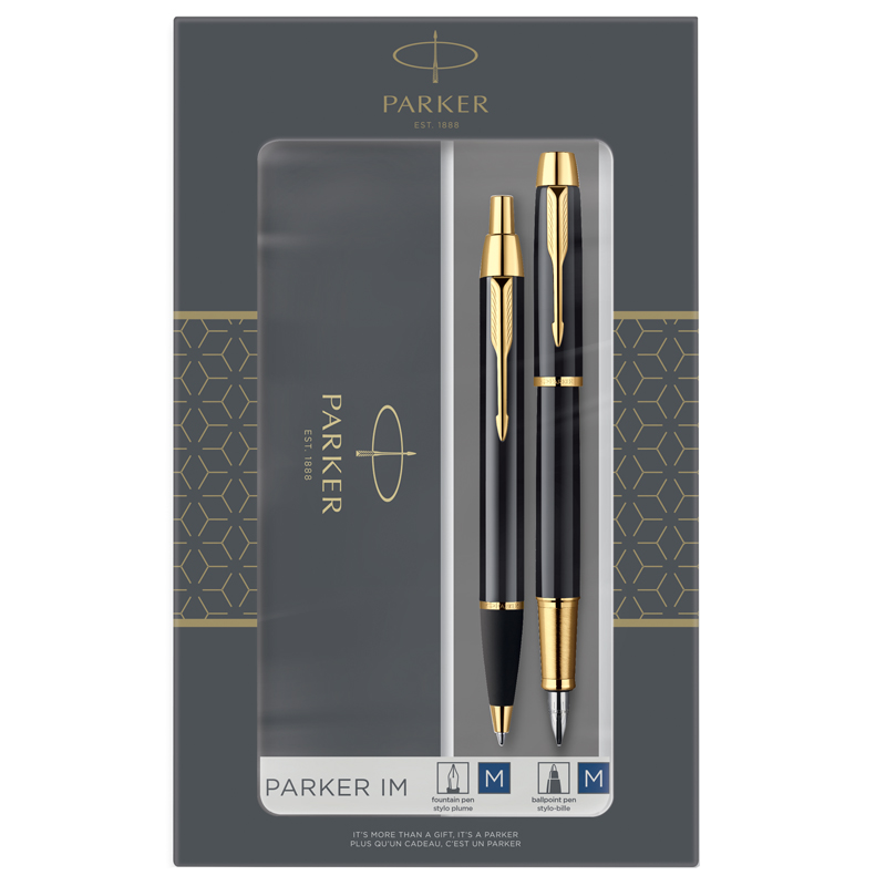 Набор Parker "IM Black GT": ручка шариковая, 1,0мм и ручка перьевая, 1,0мм, подар.уп.