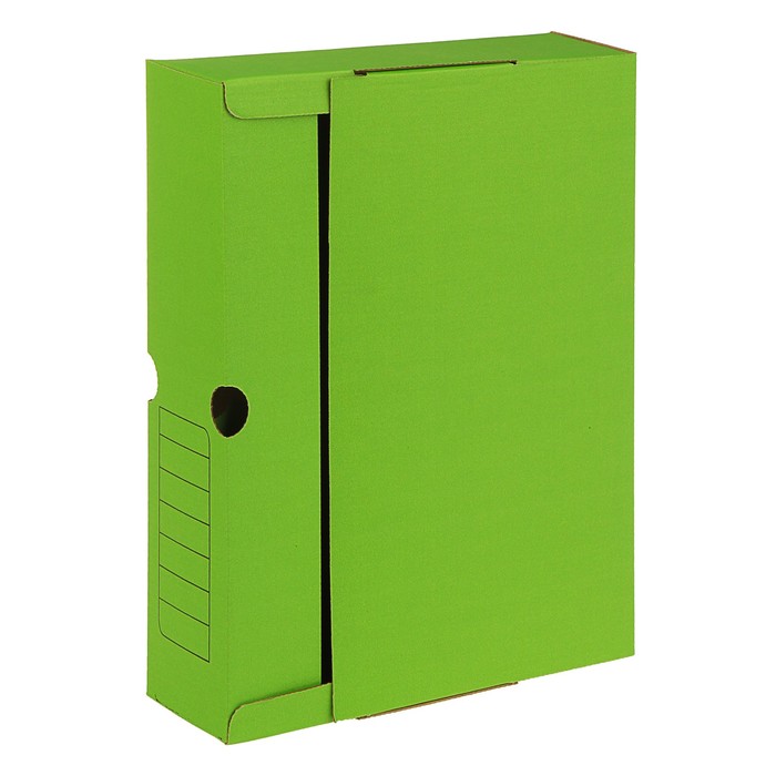 Короб архивный А4, 75мм, микрогофрокартон, картонный клапан, зелёный