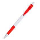 Ручка шариковая, автоматическая, под логотип, белая с красным резиновым держателем и клипом