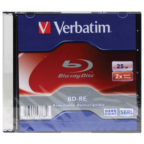  BD-RE (Blu-ray) VERBATIM, 25 Gb, 2x, Slim Case, 43615