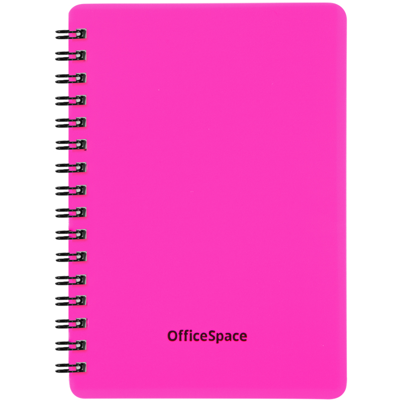 Записная книжка А6 60л., на гребне OfficeSpace "Neon", розовая пластиковая обложка