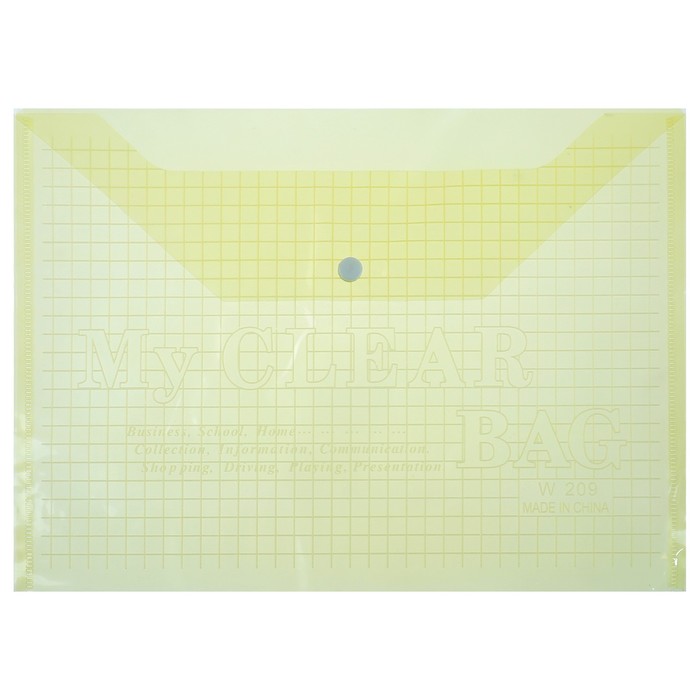 Папка-конверт на кнопке, формат А4, 80 мкр, «Клетка», тонированная, жёлтая