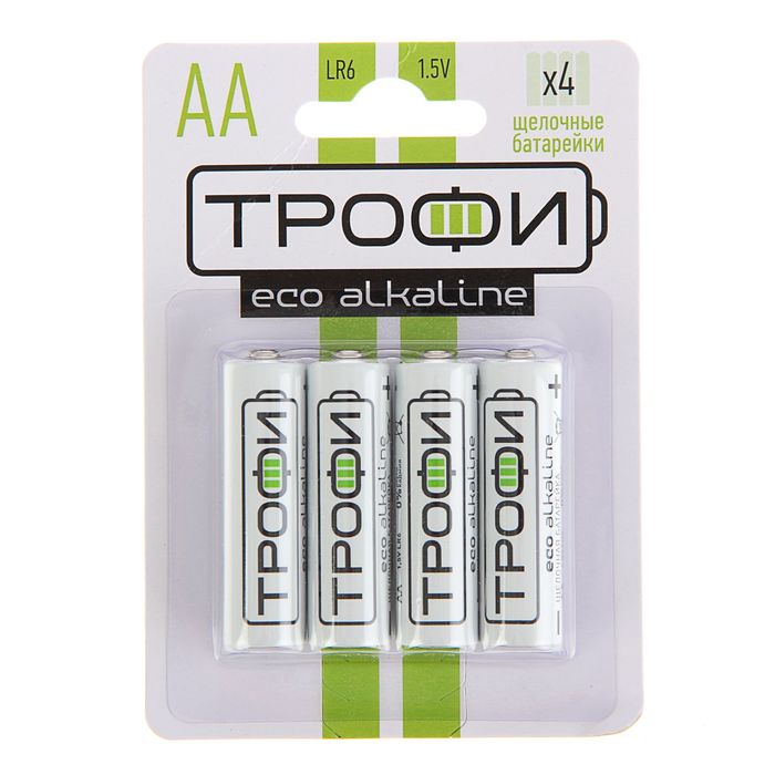 Батарейка алкалиновая "Трофи" Eco, AA, LR6-4BL, 1.5В, блистер, 4 шт.