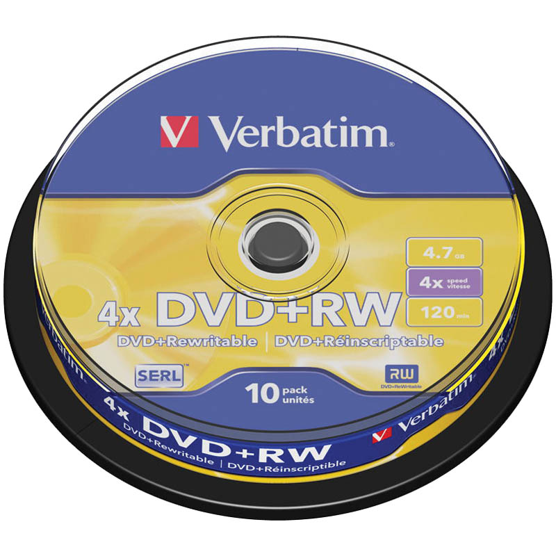  DVD+RW 4.7Gb Verbatim 4x Cake Box (10)