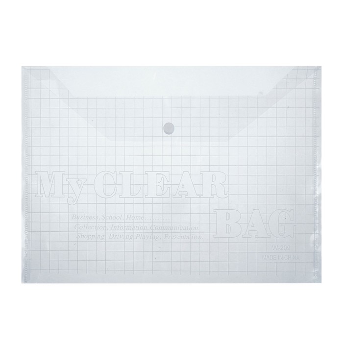 Папка-конверт на кнопке, формат А4, 80 мкр, «Клетки», прозрачная
