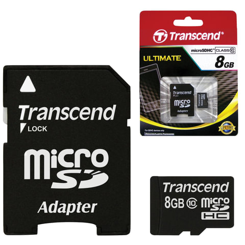   micro SDHC, 8 GB, TRANSCEND, 10 /. (class 10),  , TS8GUSDHC10