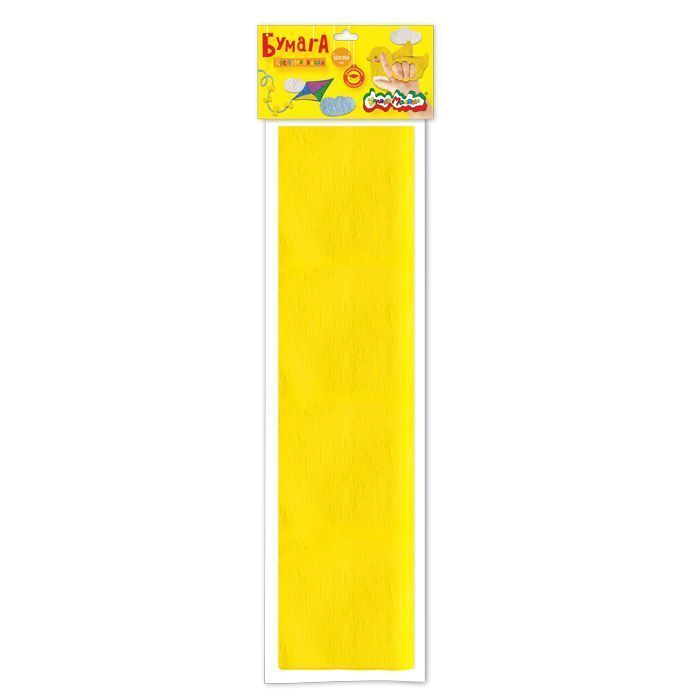 Бумага цветная Каляка-Маляка крепированная, 50х250 см, 32 г/м2, желтая, в пакете с европодвесом