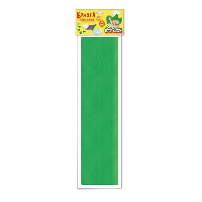 Бумага цветная Каляка-Маляка крепированная, 50х250 см, 32 г/м2, зеленая, в пакете с европодвесом