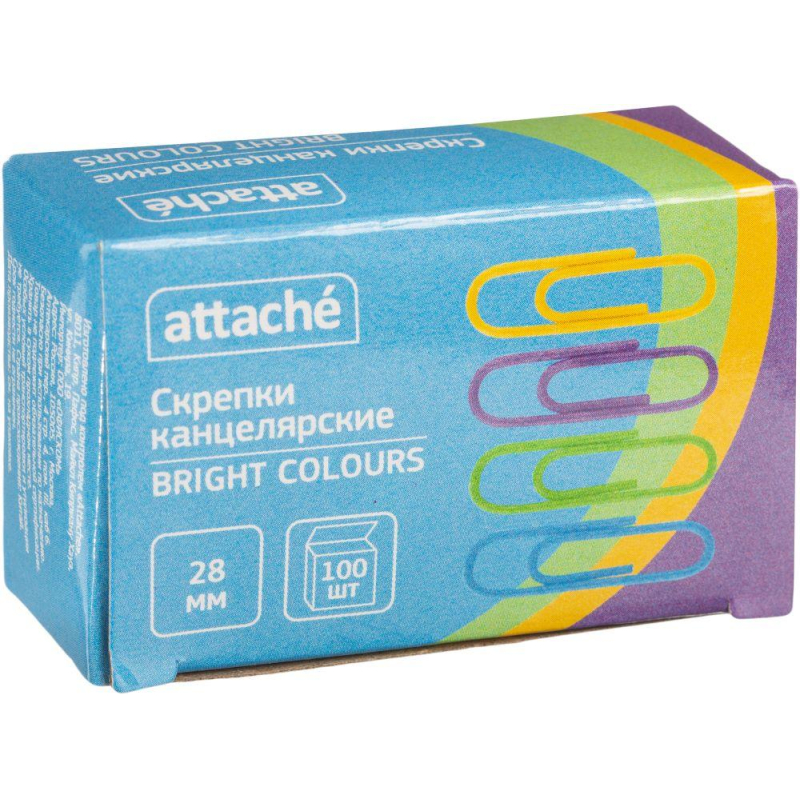 Скрепки Attache Bright Colours полимерные, 28 мм, 100 шт. в уп