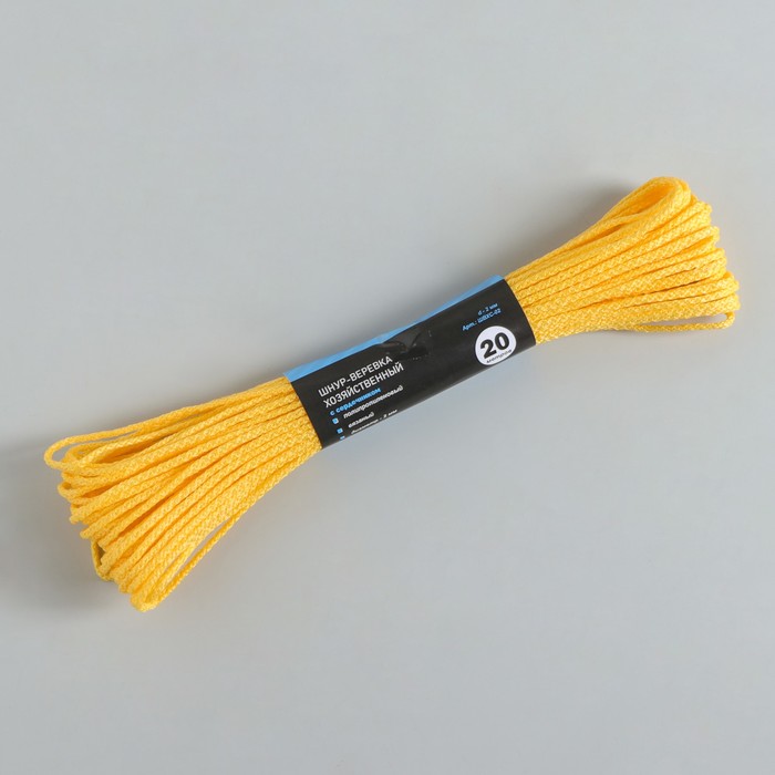Шнур-верёвка вязаный с сердечником, ПП, d=2 мм, 20 м, цвет МИКС